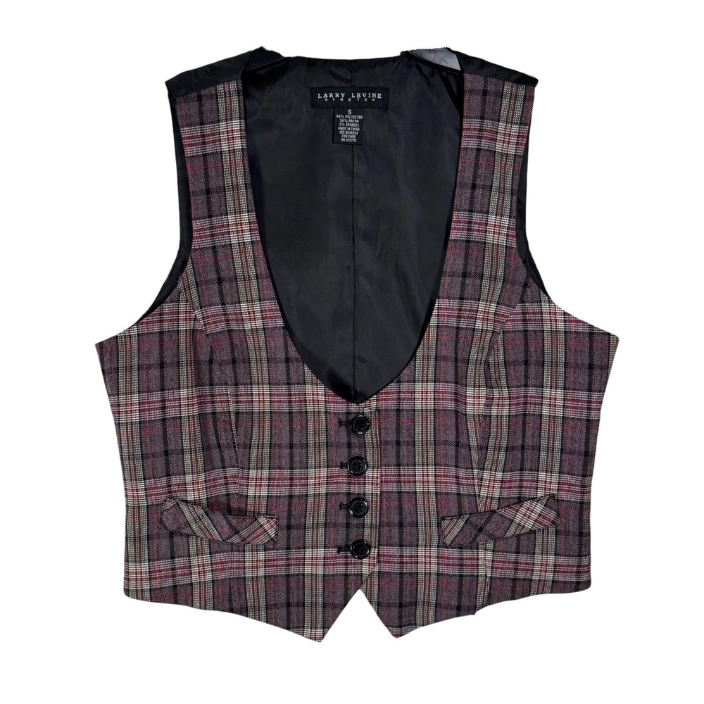 Y2K Larry Levine Plaid Suit Vest Waistcoat Size S Tailored Academia Goth Preppy‎